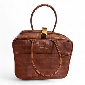 Corkcicle Tan Croc-Embossed Lunch Bag